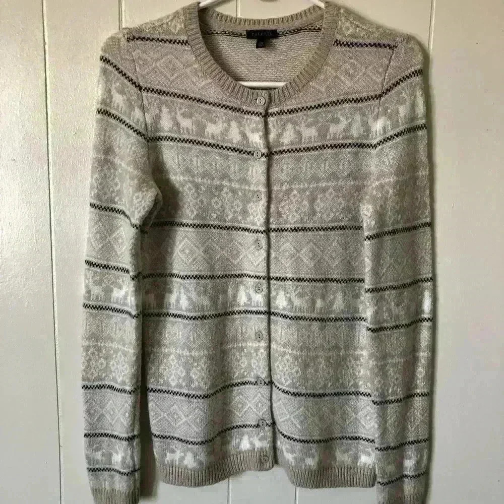 Talbots Winter Holiday Button Down Cotton Blend Cardigan Sweater Size XS